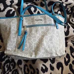 Calvin Klein Cream and Blue Tote Bag